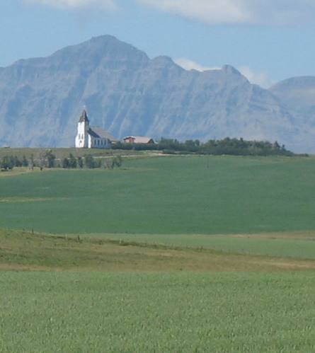 Church on hill in Hillspring, Alberta