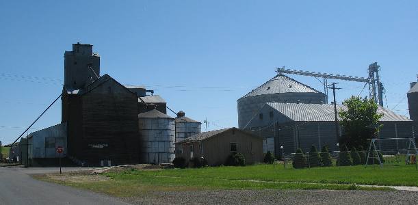 Grain elevators in the small farming community of Nezperce in the Camas Valley