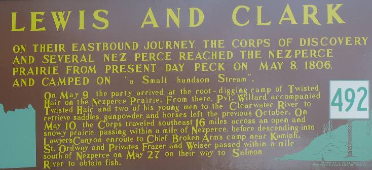 Kiosk commemorating the Lewis & Clark journey that passed through the Camas Valley in western Idaho