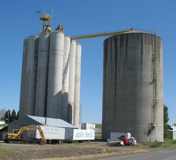 Grain elevators in Nezperce, Idaho in the Camas Prairie