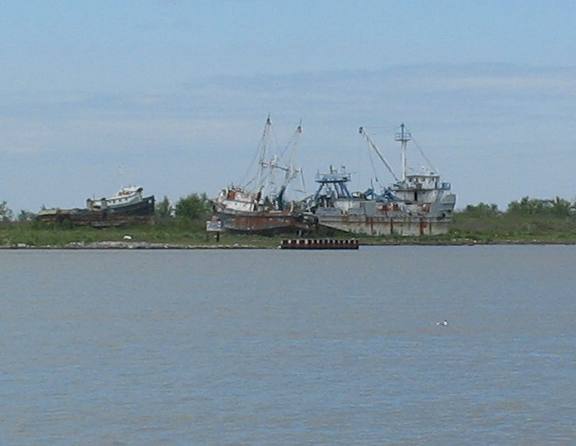 Gulf Shrimp boats washed ashore by Hurricane Rita in Cameron, Louisiana