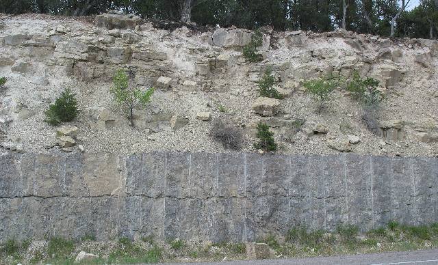 Volcanic ash in sedimentary road cut