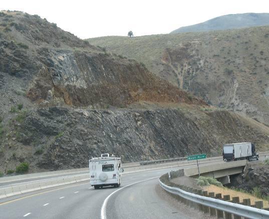 Limestone exposed on I-84 southeast of Baker City, Oregon