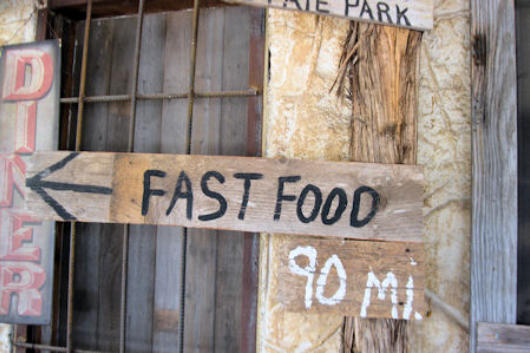 Fast food sign at the Feed Lot in Leakey, Texas