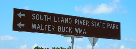 Sign leading to South Llano River State Park in Junction, Texas