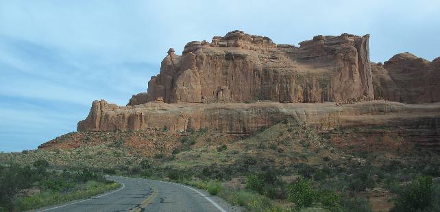 Sandstone bluff & formations in Arches National Park