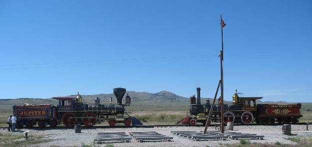 Central Pacific's Jupiter and Union Pacific's No 119 on display at Golden Spike National Historic Site