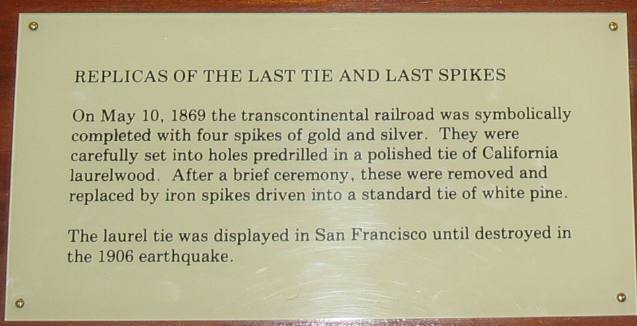 Last Tie & last Spikes on display at Golden Spike National Historic Site