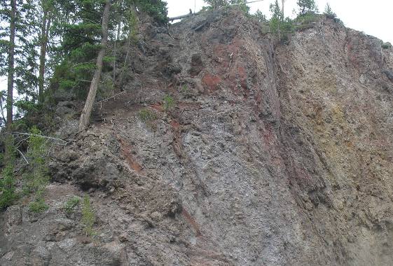 Fault line visible in road cut at Firehole pullout