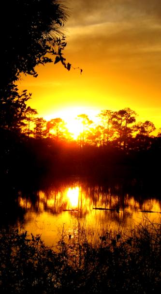 Spectacular sunset over lake at St Andrews State Park