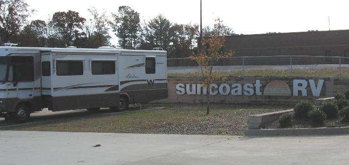 Our Motorhome in a FREE FHU (Full Hook UP) site at Suncoast RV in Calera, Alabama