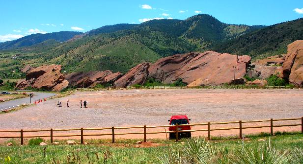 View of lower south parking areas for Red Rocks Ampitheatre