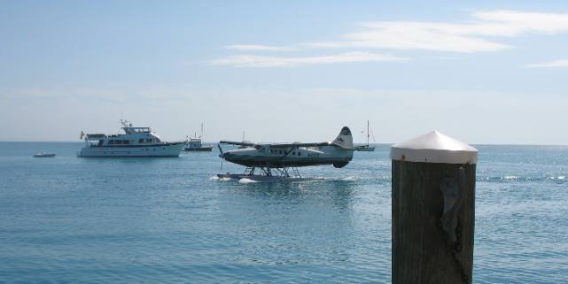 Some visitors arrive at Fort Jefferson by sea plane