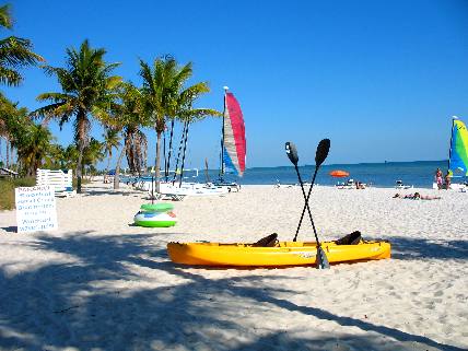 Kayaks and Hobie Cats for rent on Smathers Beach in Key West