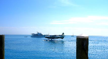 Seaplane taxing to anchorage at Ft Jefferson in the Dry Tortugas