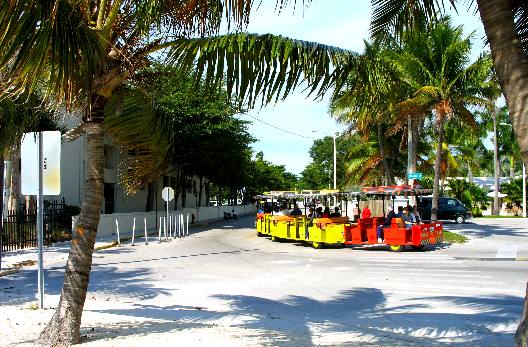 Conch Train rounding the corner at Higgs Beach in Key West