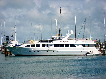 Large transient yachts like the "Sea Loafer" dock at A&B Marina docks in