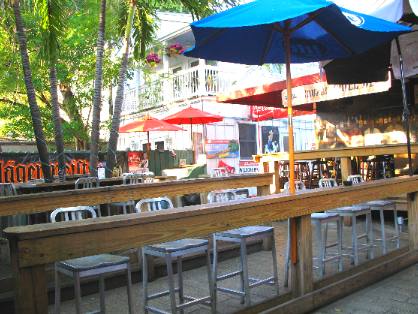 Outside seating at Cowboy Bill's as seen during the day