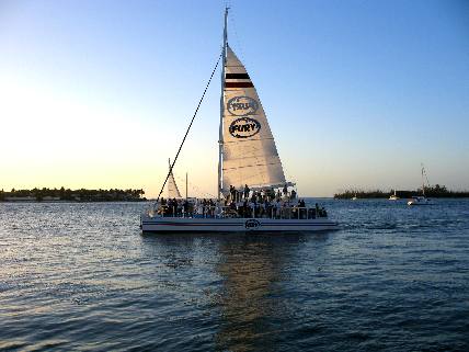 Fury Sunset Sail with Sunset Key on left and Christmas Tree Island on right