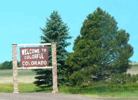 Colorado welcome sign on I-70 at the Kansas border