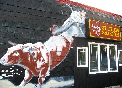 Mural on one side of the Outlaw Saloon in Cheyenne, Wyoming