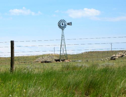 Operational windmill near Glenrock, Wyoming on I-25