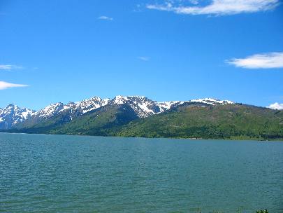 Teton Mountain Range as seen from the northern end of Jackson Lake in the northern part of Grand Teton National Park