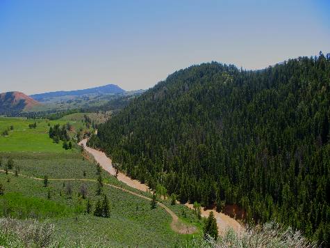 Gros Ventre River as seen from a high bluff in the Red Hills area of the Gros Ventre Mountains upstream of Slide Lake and east of Kelly, Wyoming
