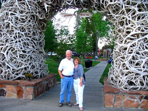 Mike & Joyce Hendrix under one of the Elk Antler Arches on Jackson Square