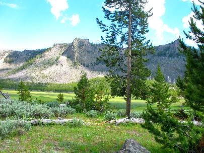 Madison Valley in Yellowstone National Park framed by huge limestone cliffs