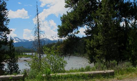 Teton Range as viewed from a campsite along the Snake River in the John D. Rockefeller Jr. Memorial Parkway off Grassy Lake Road west of Flagg Ranch