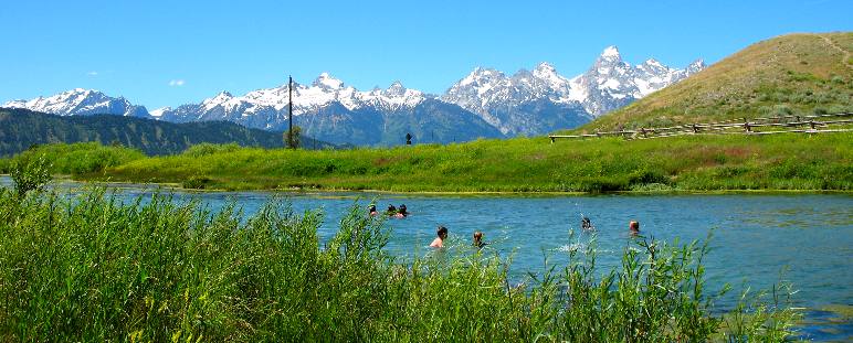 Teton Range and Grand Teton Mountain as seen from Kelly Hot Springs on Gros Ventre Road