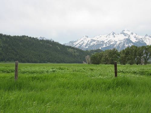 View of Teton Range from Mormon Row in Grand Teton National Park