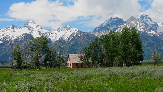 Old homestead on Antelope Flats with the Teton Range in the background
