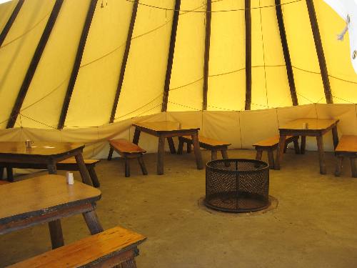 Dining tables inside Indian Tepee at Dornans Chuckwagon complex in Grand Teton National Park