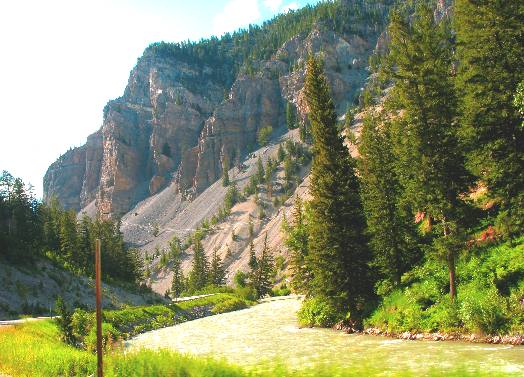 Sedimentary bluff with talus slope along the Hoback River south of Hoback Junction
