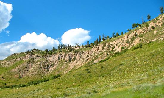 Sedimentary outcrop visible south of Hoback Junction along the Hoback River 