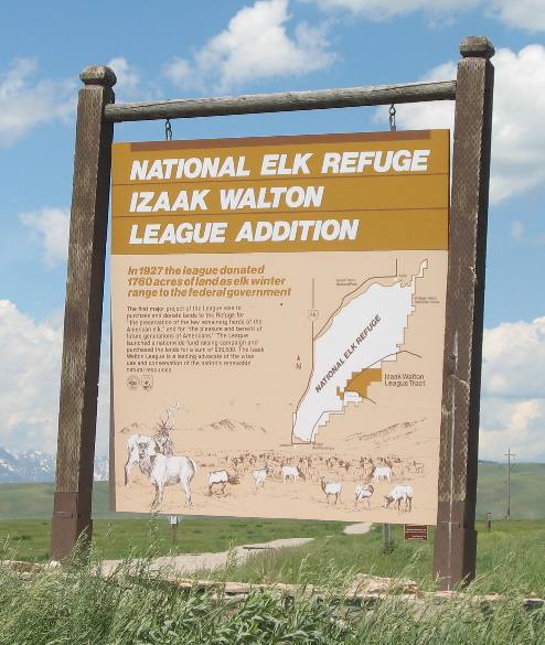 Sign explaining the Izaak Walton addition to the National Elk Refuge in Jackson Hole