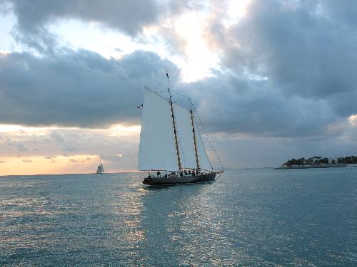 America 2 sailing schooner sailing off Mallory Square and Sunset Pier February 2012