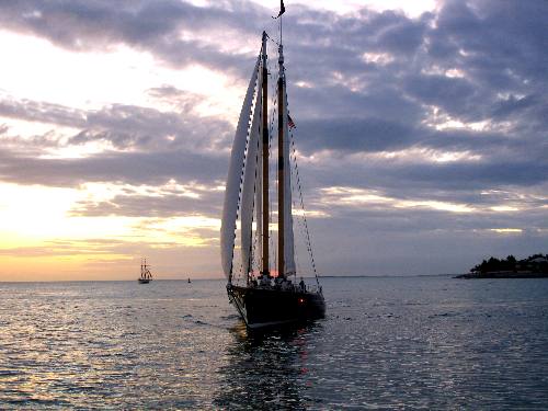 America 2 sailing schooner on sunset cruise off Key West, Florida in 2012