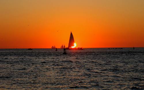 Sailboat in sunset picture taken from Sunset Pier in Key West, Florida