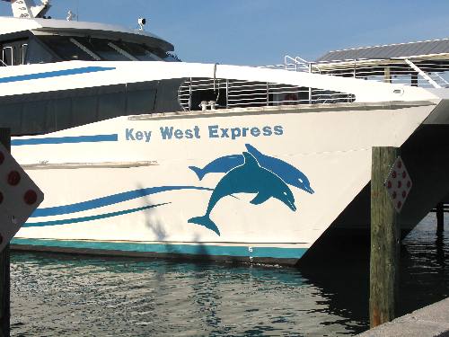 The huge and fast Key West Express docked in Key West Bight Marina