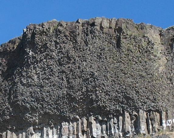 Columnar jointed basalt cliffs on the Boise River