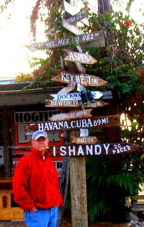 Distance marker sign outside the Hogfish Grill Stock Island near Key West