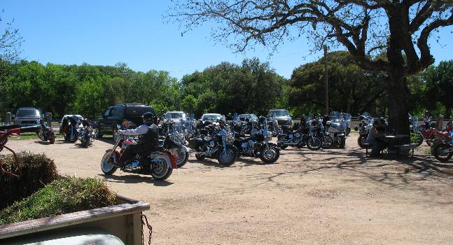 Motorcycle parking at Luckenbach, Texas