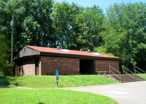 One of several nice bath houses at Seven Points COE Campground & Park